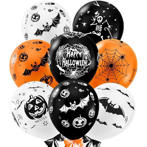 Ballon Halloween, 50pcs Halloween D¿¿Coration Ballons En Latex 12'' Citrouille Squelette Toile Araign¿¿E Ballons Pour Deco Halloween