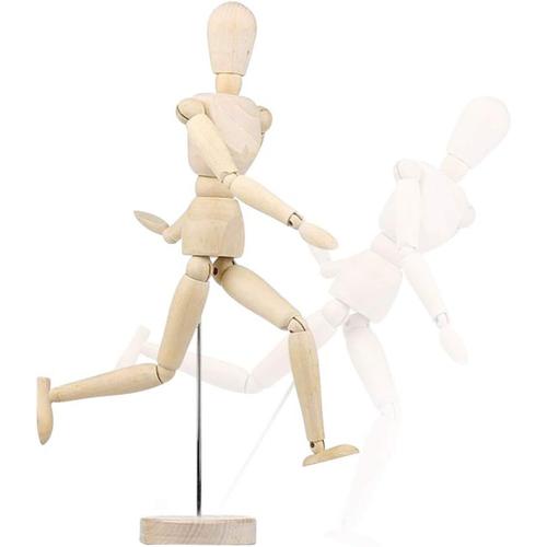 Mannequin Articulé en Bois Modèle de Mannequin d'artiste Mobile Mannequin de Dessin avec Support Figurine Articulée pour Croquis Dessin Peinture Décoration Maison Bureau
