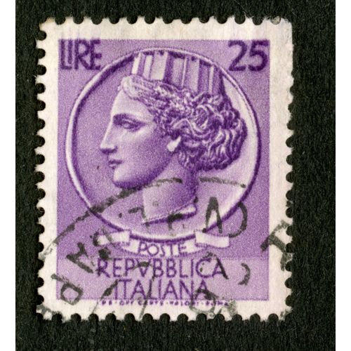 Timbre Oblitéré Poste Repubblica Italiana, Lire 25