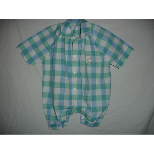 Combinaison Manches Courtes "Coup De Coeur" Vichy Bleu/Blanc 1 - 3m