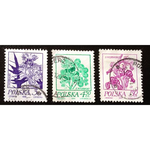 3 Timbres Pologne Fleurs De 1968