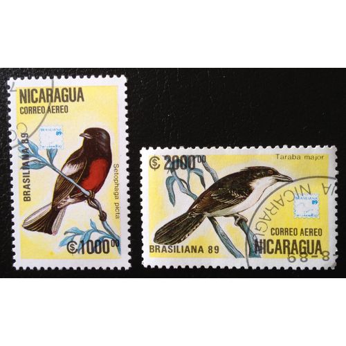 2 Timbres Oiseaux Setophaga Picta Et Taraba Major Du Nicaragua 1989