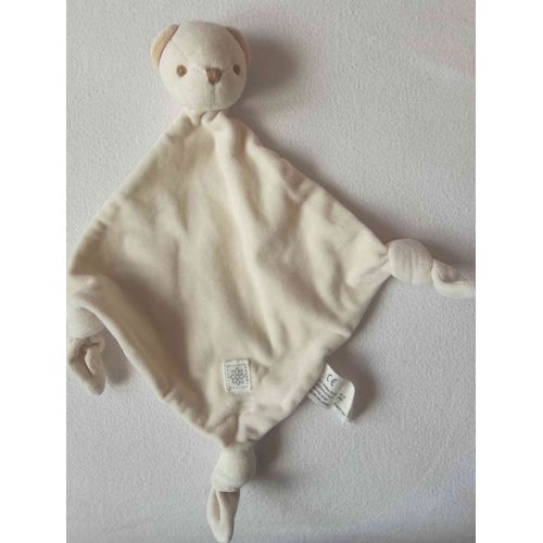Doudou Plat Carré Losange Blanc Crème Écru Beige Ours Simba Dickie Nicotoy Fleur En Velours Sur Le Recto, En Toile Épaisse Sur Le Verso Avec Une Petite Étiquette Fleur