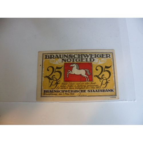 Allemagne Emission Locale Braunschweig 25 Pfennig 1923 , Superbe !