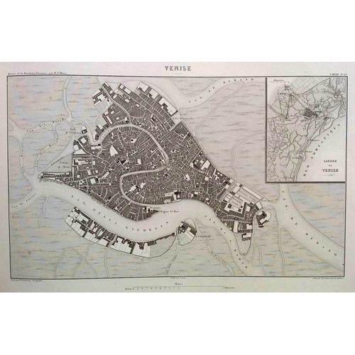 Rare Ancienne Carte Militaire Gravure Acier Sur Beau Papier Superbe Plan De Venise Venezia 1860