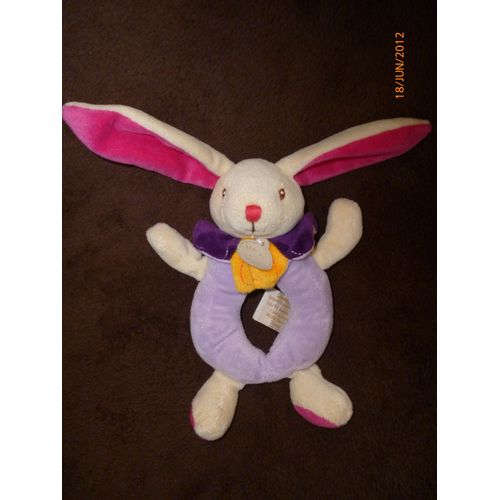 Doudou Baby Nat Lapin Rose/Mauve/Violet/Jaune Grelot