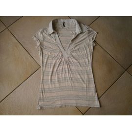 Polo Manches Courtes Beige Gris Argente Taille S Marque Naf Naf