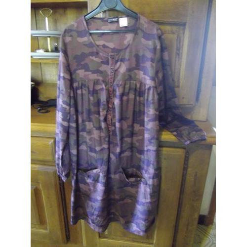 Tunique Active Wear Camouflage Violet Soie & Coton T.36