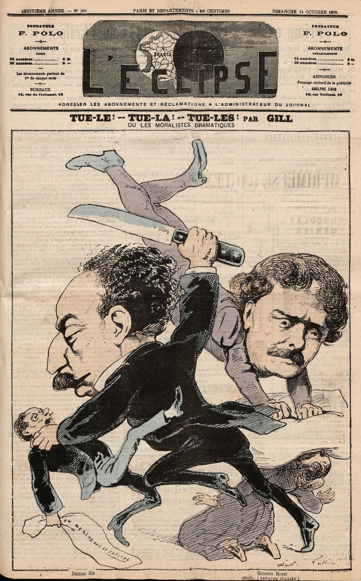 L'eclipse N°365 : Journal De Caricature - Alexandre Dumas Fils Ernesto Rossi Par Andre Gill 1875