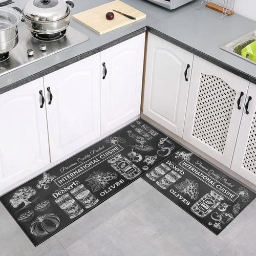 2 Pi¿¿Ces Tapis De Cuisine Set Style Produits D'assaisonnement, Tapis De Passage Antid¿¿Rapant ¿¿Tanche Pvc, Facile ¿¿ Nettoyer, Tapis Debout Pour Buanderie Bureau Accueil (45x75+45x120cm)