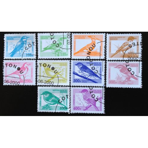 Lot De 10 Timbres Oiseaux République Du Bénin