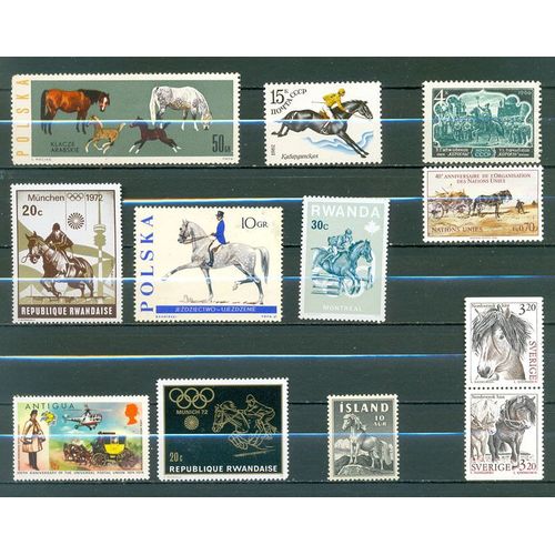 Lot Timbres Chevaux - Cavaliers.