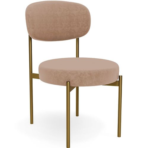 Chaise De Salle À Manger - Revêtue De Velours - Métal Doré - Ara Crème