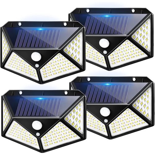 Lot De 4 Lampe Solaire Extérieur Jardin 100 Led Éclairage Lumière Détecteur De Mouvement