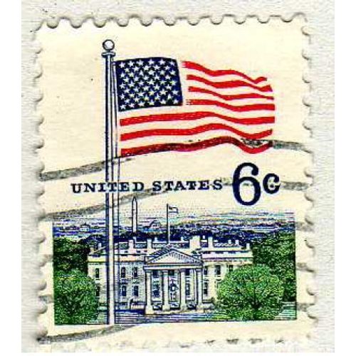 Timbre Drapeau Et Maison Blanche Etats Unis Oblitéré