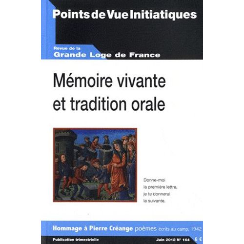 Points De Vue Initiatiques N° 164, Juin 2012 - Mémoire Vivante Et Tradition Orale