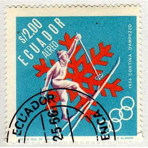 Timbre Ecuador Equateur 1956 Jo Cortina D'ampezzo Oblitéré