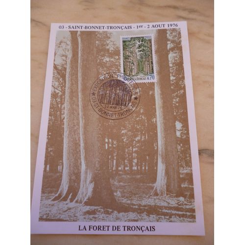 Carte Sepia De La Forêt De Tronçais (Allier)Exposition Philatélique De St Bonnet Tronçais Avec Émission Du Timbre Le 1er Et 2 Aout 1976.