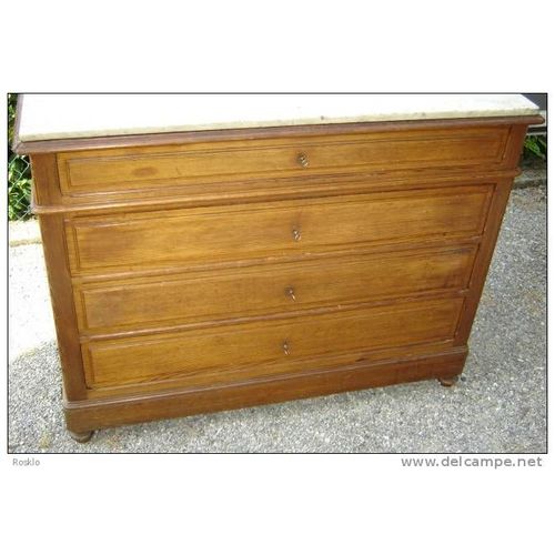 Commode Xix° En Piche Pin 5 Tiroires + Dessus Marbre D Origine