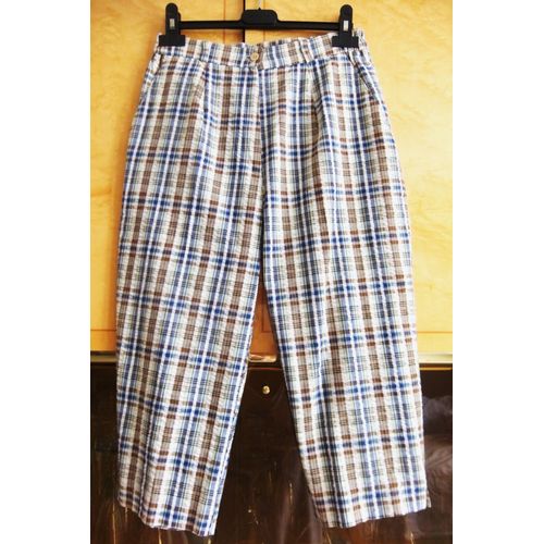 Pantacourt Femme 38 Marine/Marron Écossais Jean Coste