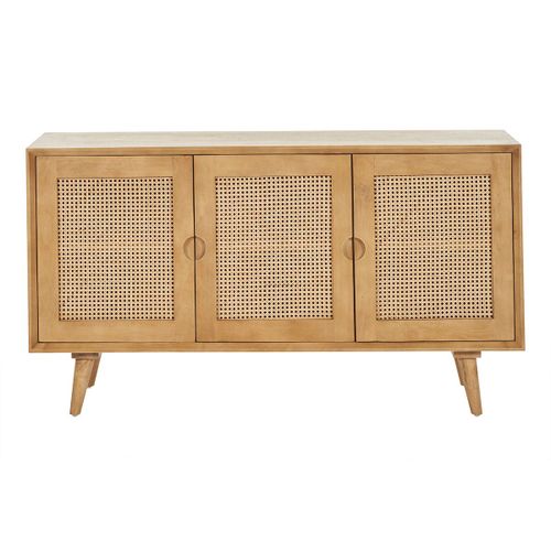 Buffet En Bois Manguier Et Cannage Rotin 3 Portes L145 Cm Laka