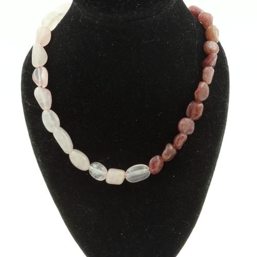 Collier Perles Quartz Rose Du Brésil + Rubis Du Brésil. Chaine En Collier Femmes, Hommes. Taille Personnalisable.