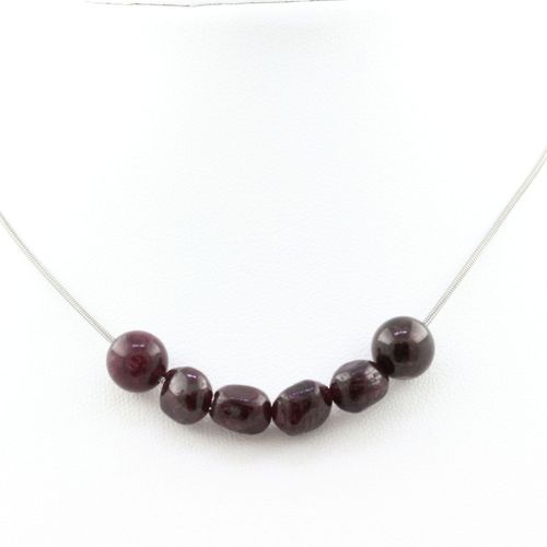 Collier Perles Grenat Du Mozambique + Grenat 8 Mm. Chaine En Acier Collier Femmes, Hommes. Taille Personnalisable.
