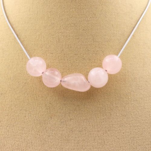 Collier Perles Quartz Rose Du Brésil + Quartz Rose 8 Mm. Chaine En Collier Femmes, Hommes. Taille Personnalisable.
