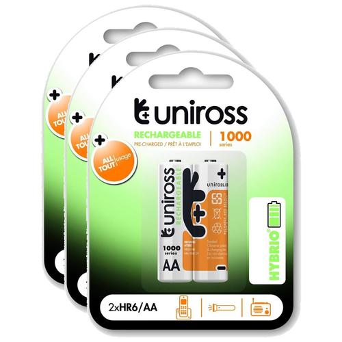 UNIROSS Lot de 3 Packs de 2 Piles Rechargeable AA/HR6 1000 NIMH HYBRIO, 1.2V