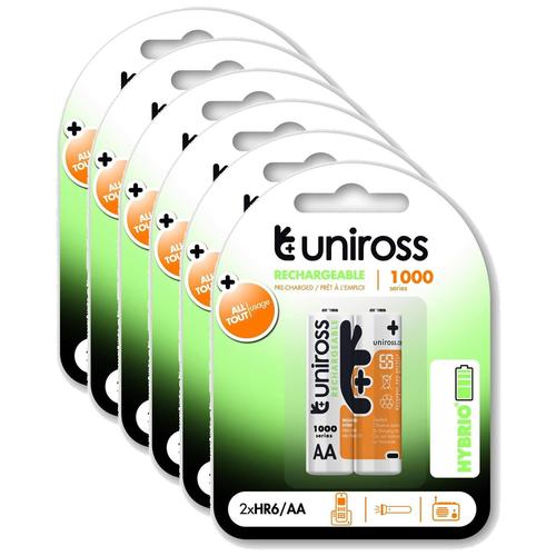 UNIROSS Lot de 6 Packs de 2 Piles Rechargeable AA/HR6 1000 NIMH HYBRIO, 1.2V