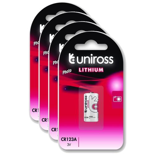 UNIROSS Lot de 4 Packs de 1 Pile Lithium CR123A, 3V