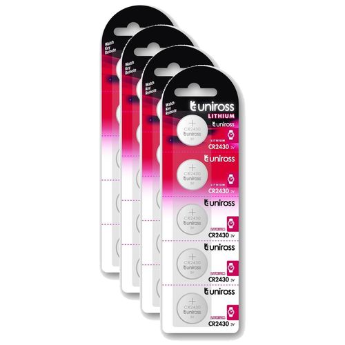 UNIROSS Lot de 4 Packs de 5 Piles Lithium CR2430, 3V