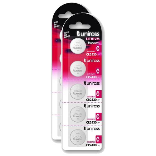 UNIROSS Lot de 2 Packs de 5 Piles Lithium CR2430, 3V