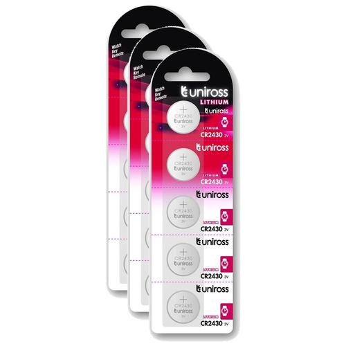 UNIROSS Lot de 3 Packs de 5 Piles Lithium CR2430, 3V
