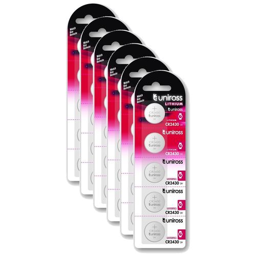 UNIROSS Lot de 6 Packs de 5 Piles Lithium CR2430, 3V