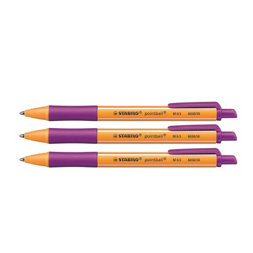 Stabilo Lot De 3 Stylos À Bille Rétractable Pointball Pointe Moyenne Lilas