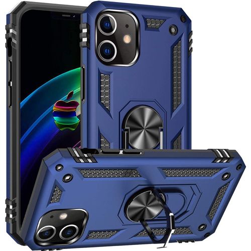 Coque Pour Iphone 12, Etui Antichoc Cover Anti Housse Avec Bague Rotatif Support Pour Apple Iphone 12/Iphone 12 Pro Bleu Marin