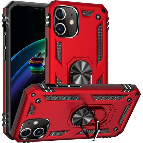 Coque Pour Iphone 12, Etui Antichoc Cover Anti Housse Avec Bague Rotatif Support Pour Apple Iphone 12/Iphone 12 Pro Rouge