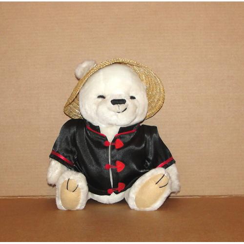 Peluche Ours Blanc Deguisé En Chinois.Collection Bear On The Moon