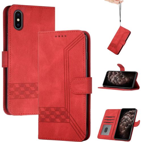 Coque Pour Iphone X/Xs,Portefeuille Etui Housse En Cuir Protection Avec Porte Cartes,Fentes Pour Cartes,Fonction De Support,Fermeture Magnetique-Rouge
