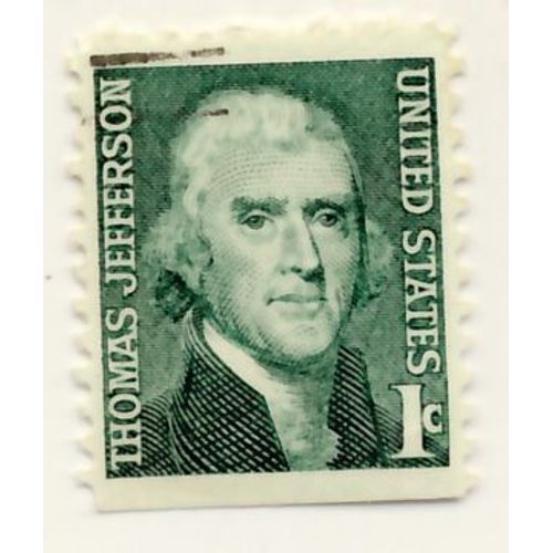 Timbre U S A,  Thomas Jefferson United States, 1 Cent Vert Oblitéré