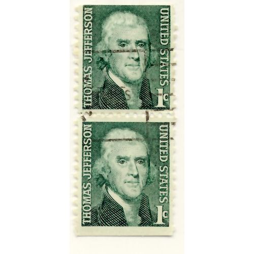 Timbre U S A,  Thomas Jefferson United States, 1 Cent Vert Oblitéré