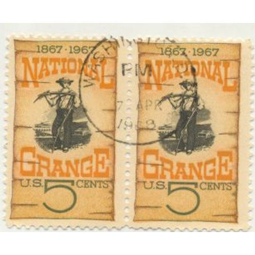 Timbre U S A,  1867 - 1967 National Grange, U S 5 Cent Oblitéré