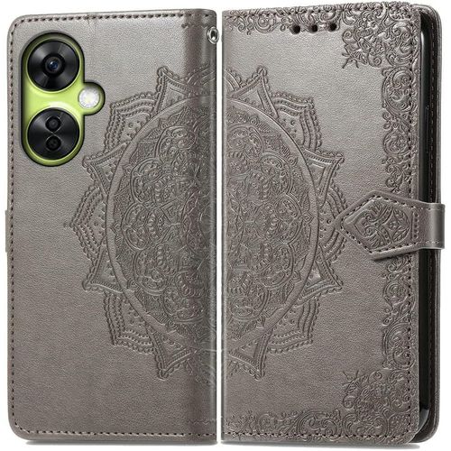 Coque Pour Oneplus Nord Ce3 Lite, Portefeuille Etui Housse En Cuir A Rabat Avec Porte Carte, Chiusura Magnetica [Motif De Mandala] Flip Case Antichoc Pour Oneplus Nord Ce 3 Lite, Gris