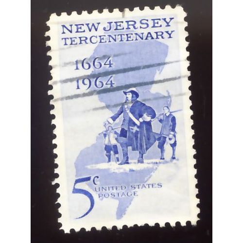 Timbre U S A, New Jersey Tercentenary 1664 - 1964, United States Postage 5 Cents Oblitéré