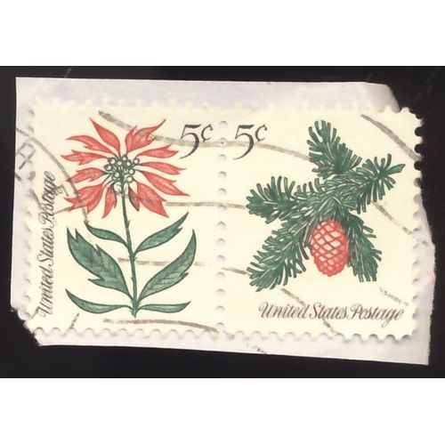 Timbre U S A,  Pomme De Pin Et Fleur, United States Postage, 5 Cents, Oblitérés