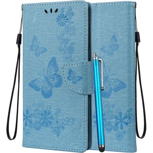 Coque Pour Wiko Power U30 Etui Cuir Doux Portefeuille Pochette Cover Protecteur Magnetique Fente Pour Carte Tpu Silicone Etui Housse Wiko Power U30, Papillon Bleu