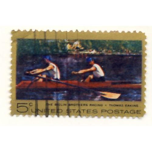 Timbre U S A, The Biglin Brothers Racing. Thomas Eakins, United States Postage 5 Cents,  Oblitéré