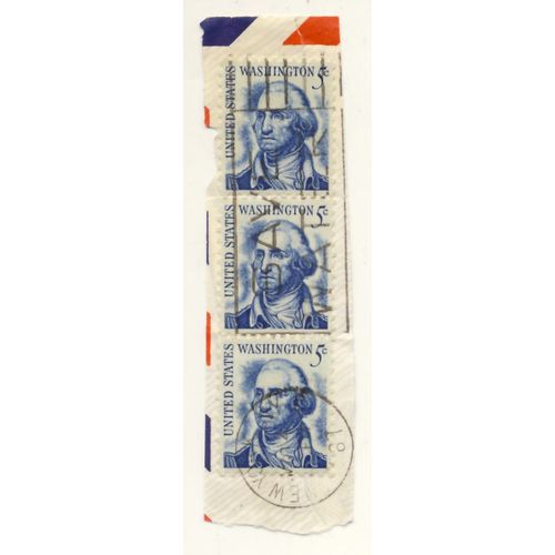 Timbre U S A, Washington United States 5 Cents Oblitérés En 1967 (Version 4 Côtés Dentelés)