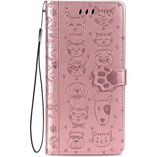 Coque Pour Tcl 30 Se/Tcl 305/306, Antichoc Portefeuille Etui Housse En Cuir A Rabat Avec Porte Carte, Chiusura Magnetica [Motif De Chat Chien] Flip Cover Case Pour Tcl 30se, Or Rose
